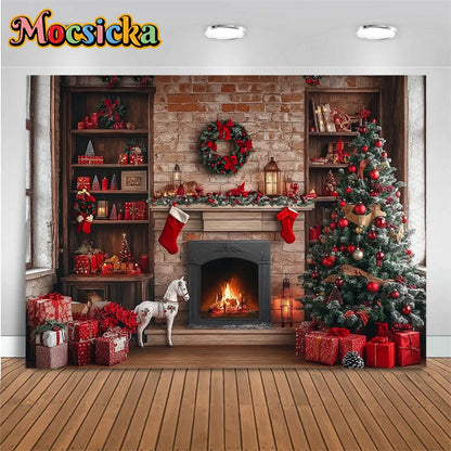 Christmas Cozy Hearth Photography Backdrop