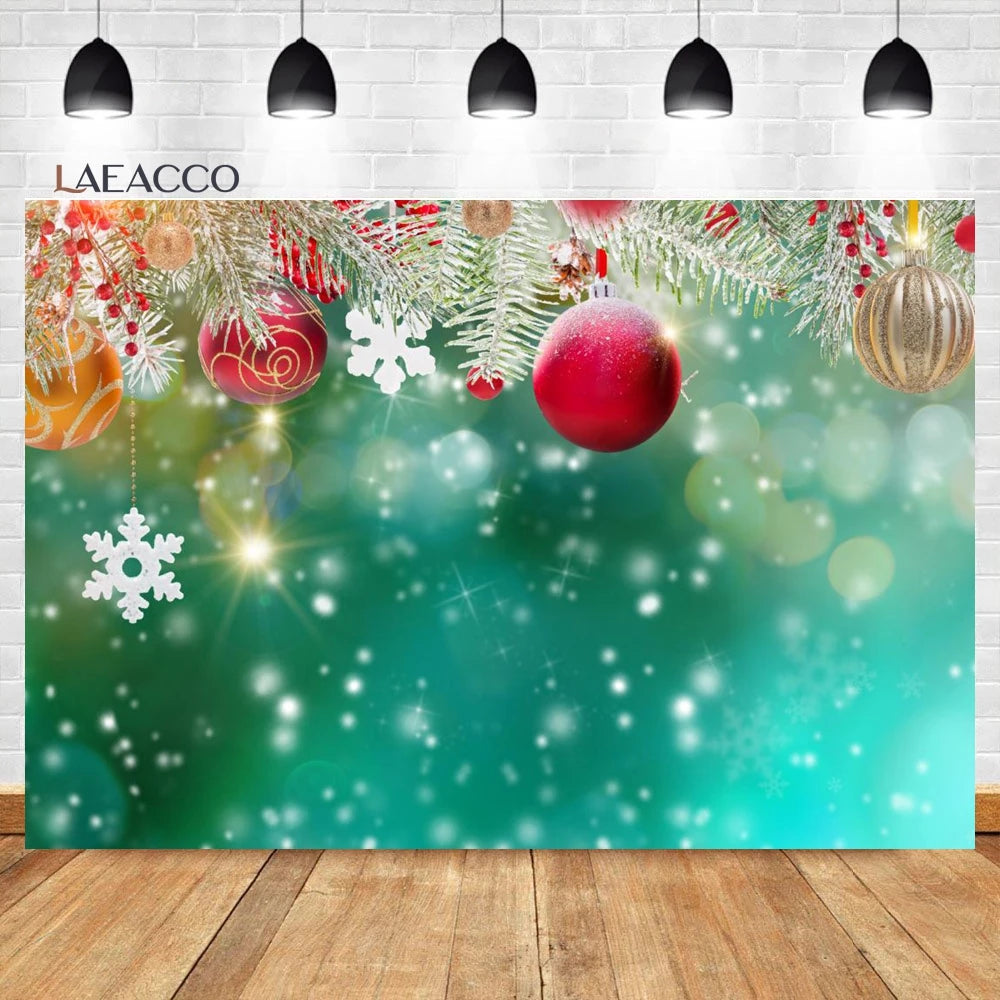 Christmas Holiday Photo Backdrop Bokeh Snowy Pines