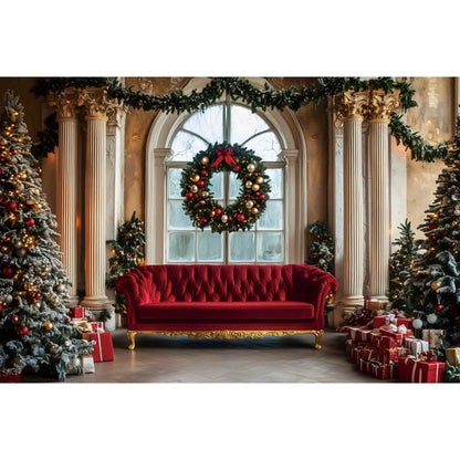 Christmas Festive Red Curtain Backdrop