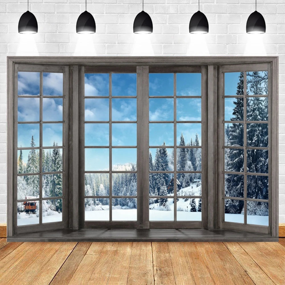 Christmas Snowy Window Backdrop [Various Sizes]