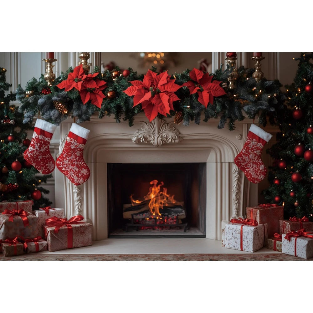 Christmas Festive Red Curtain Backdrop