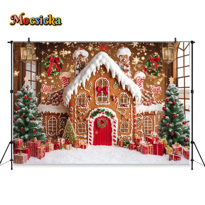 Christmas Gingerbread House Winter Backdrop