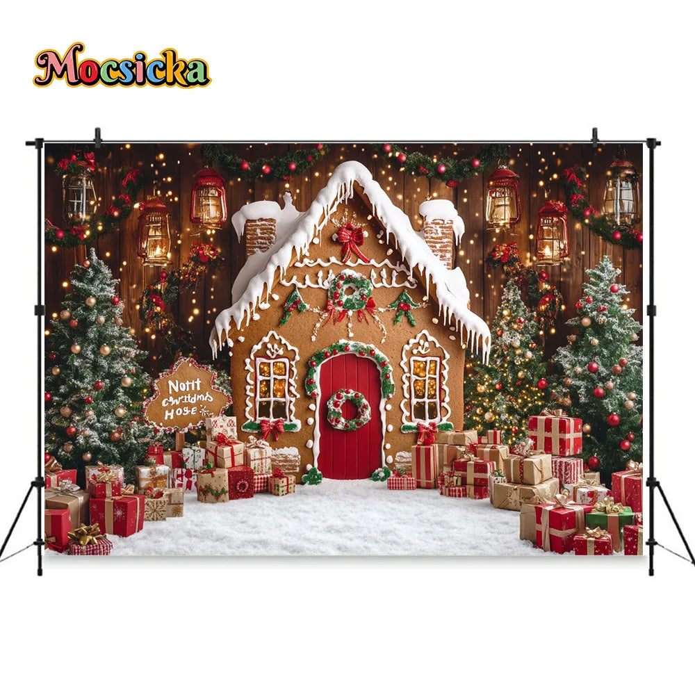 Christmas Gingerbread House Winter Backdrop