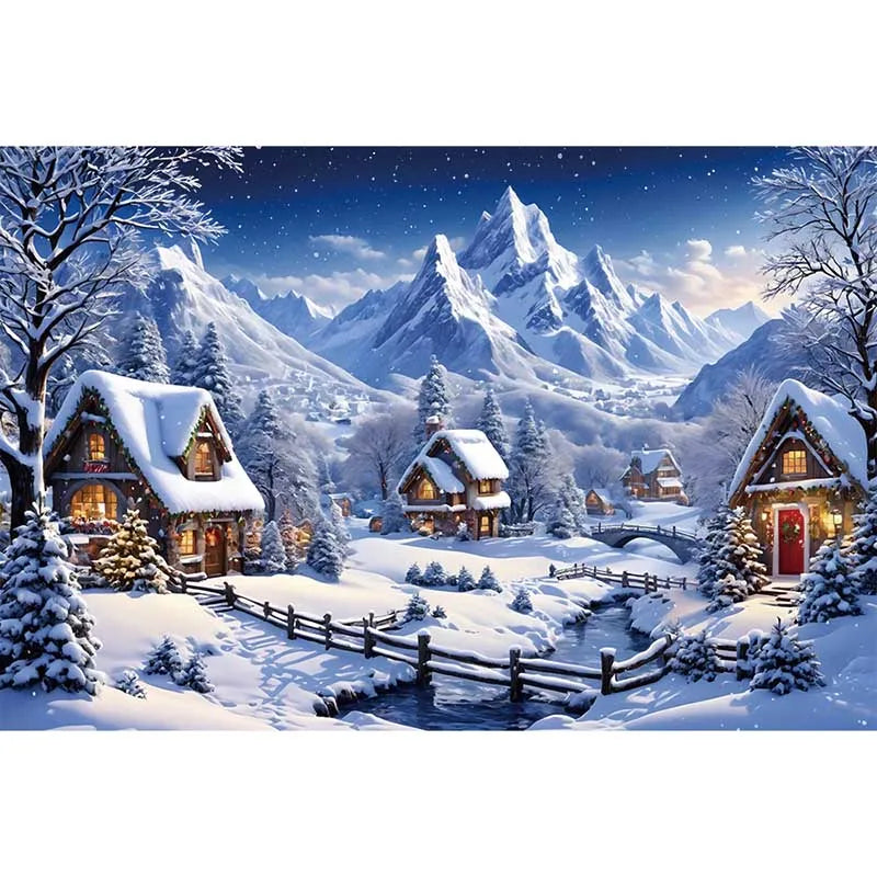 Village du Père Noël en toile de fond