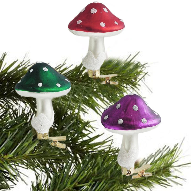 Christmas Mushroom Clip Ornaments Red/Green/Purple