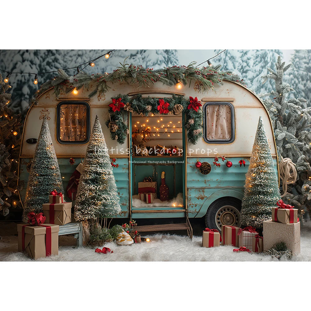 Christmas Winter Wonderland Backdrop [Snowy Bus]