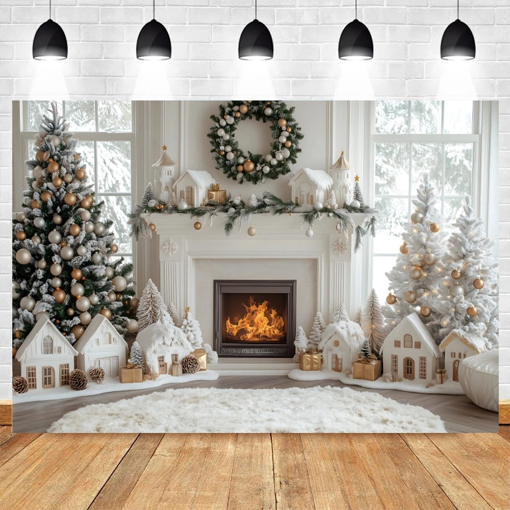 Christmas Festive Hearth Photo Backdrop