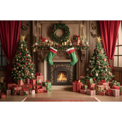 Christmas Festive Red Curtain Backdrop