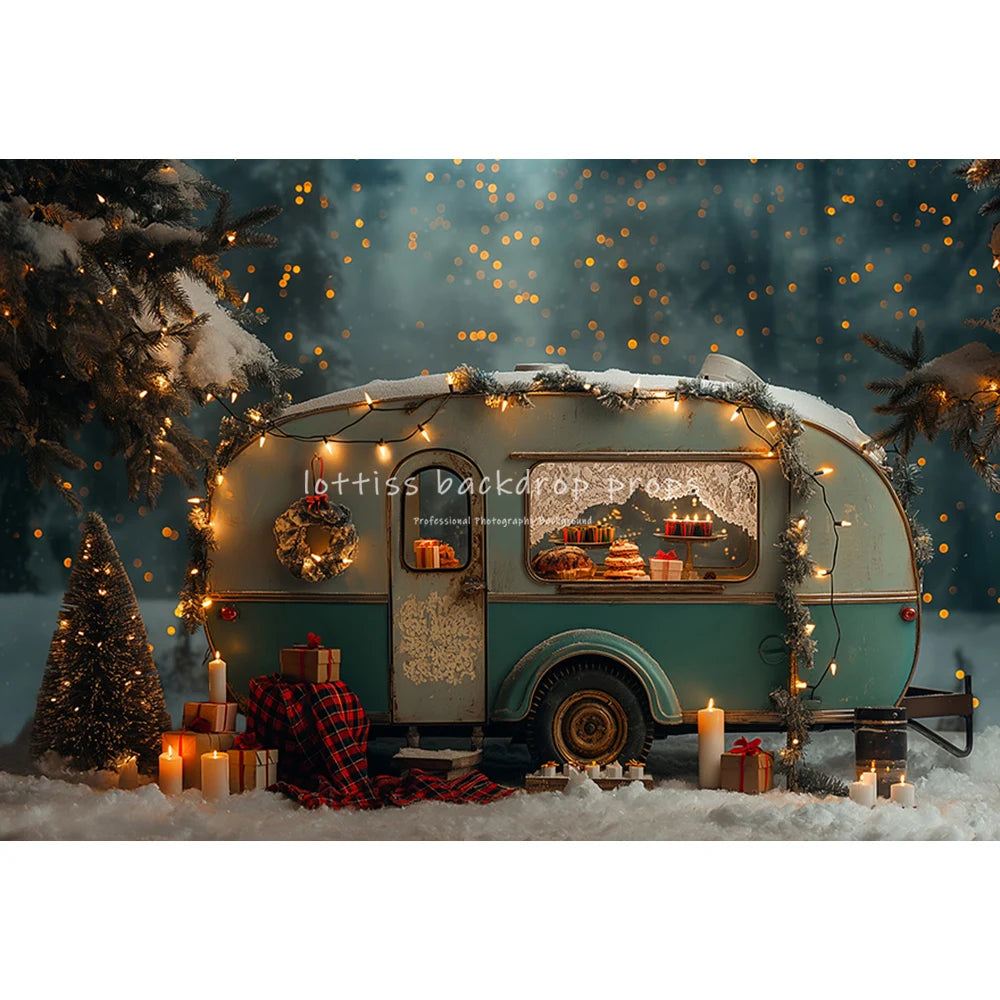 Christmas Winter Wonderland Backdrop [Snowy Bus]