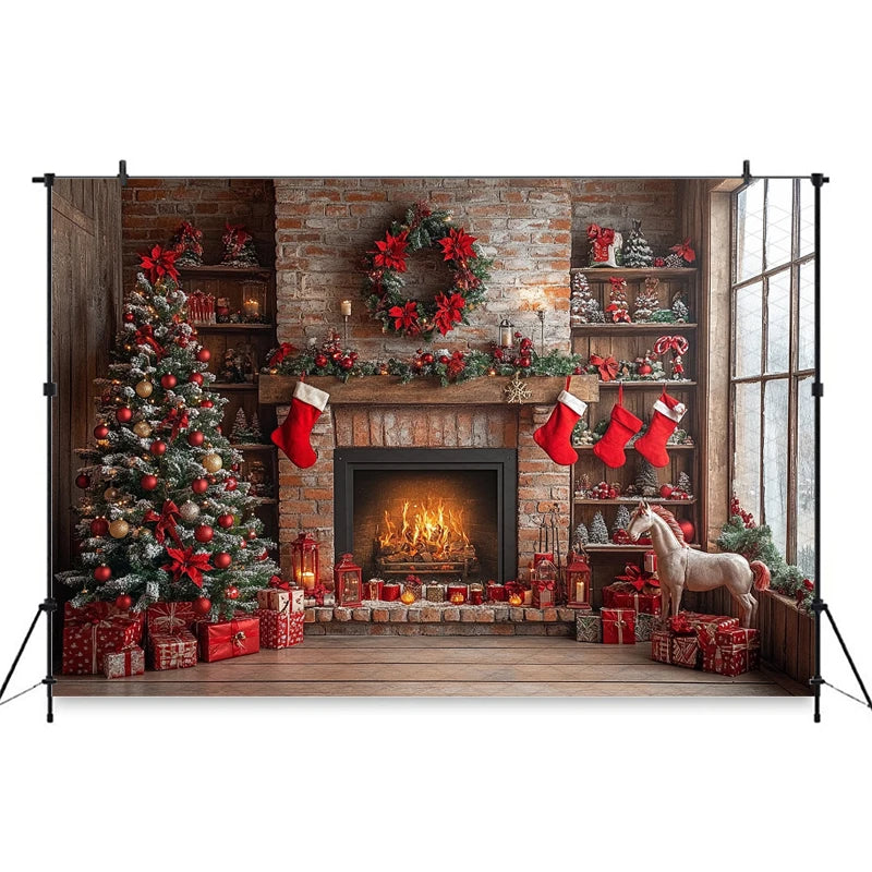 Christmas Cozy Holiday Fireplace Backdrop