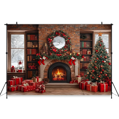 Christmas Cozy Holiday Fireplace Backdrop