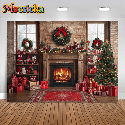 Christmas Cozy Holiday Fireplace Backdrop