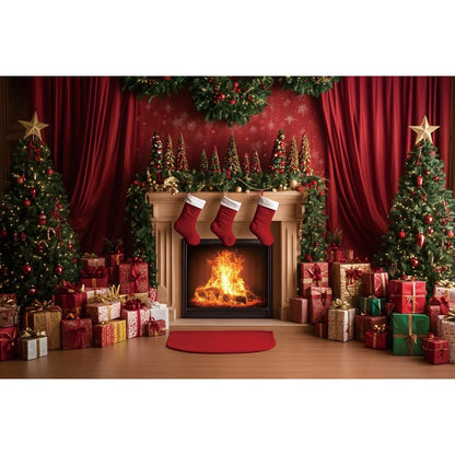 Christmas Festive Red Curtain Backdrop