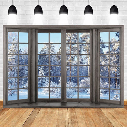 Christmas Snowy Window Backdrop [Various Sizes]