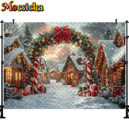 Christmas Snowy Town Photo Backdrop