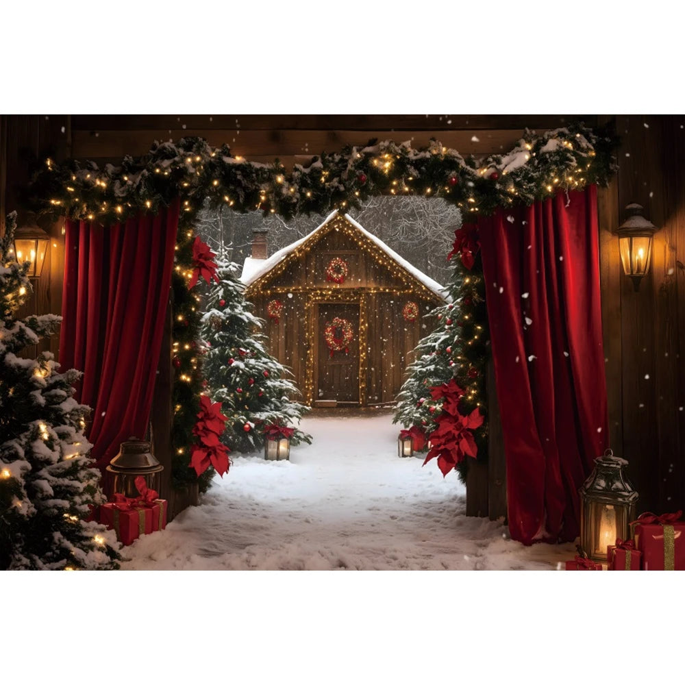 Christmas Festive Red Curtain Backdrop