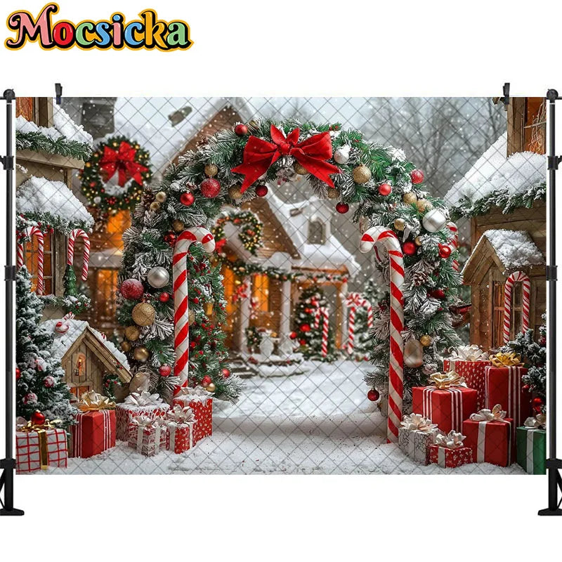 Christmas Snowy Town Holiday Backdrop