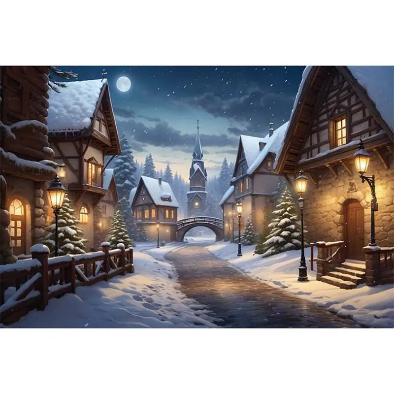 Christmas Winter Village Photography Backdrop