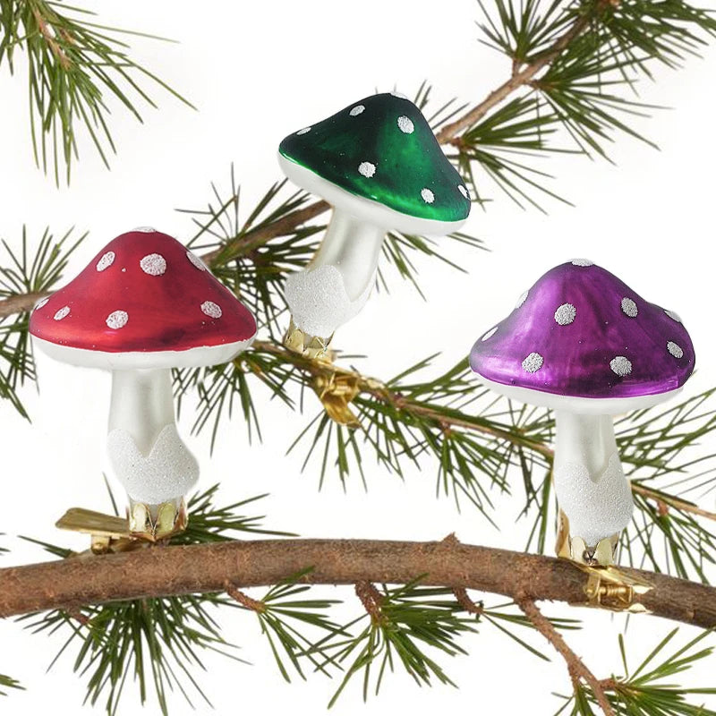 Christmas Mushroom Clip Ornaments Red/Green/Purple