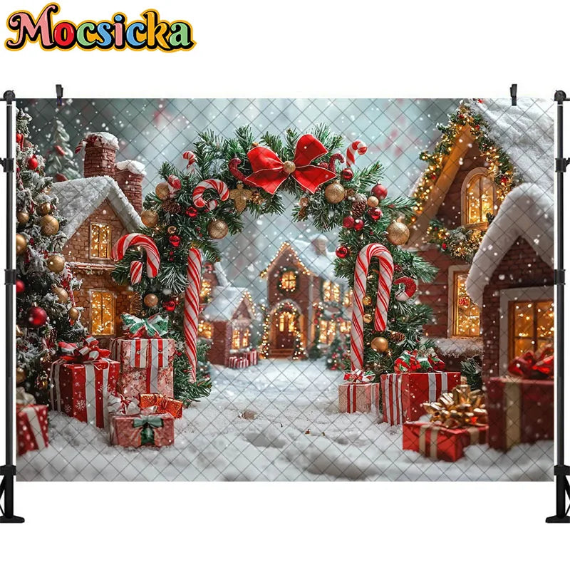 Christmas Snowy Town Photo Backdrop