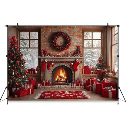 Christmas Cozy Holiday Fireplace Backdrop