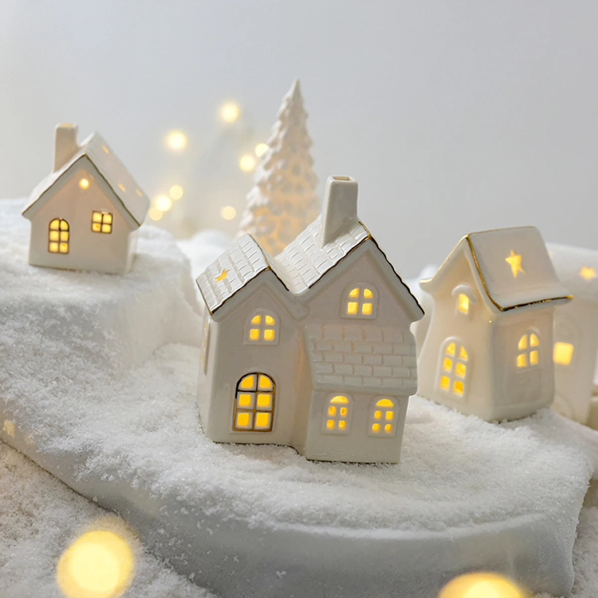 Christmas Festive Snow House Ornaments Ceramic