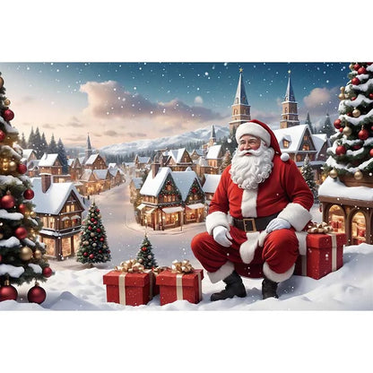 Christmas Santa Village Holiday Backdrop