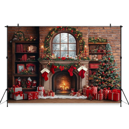 Christmas Cozy Holiday Fireplace Backdrop