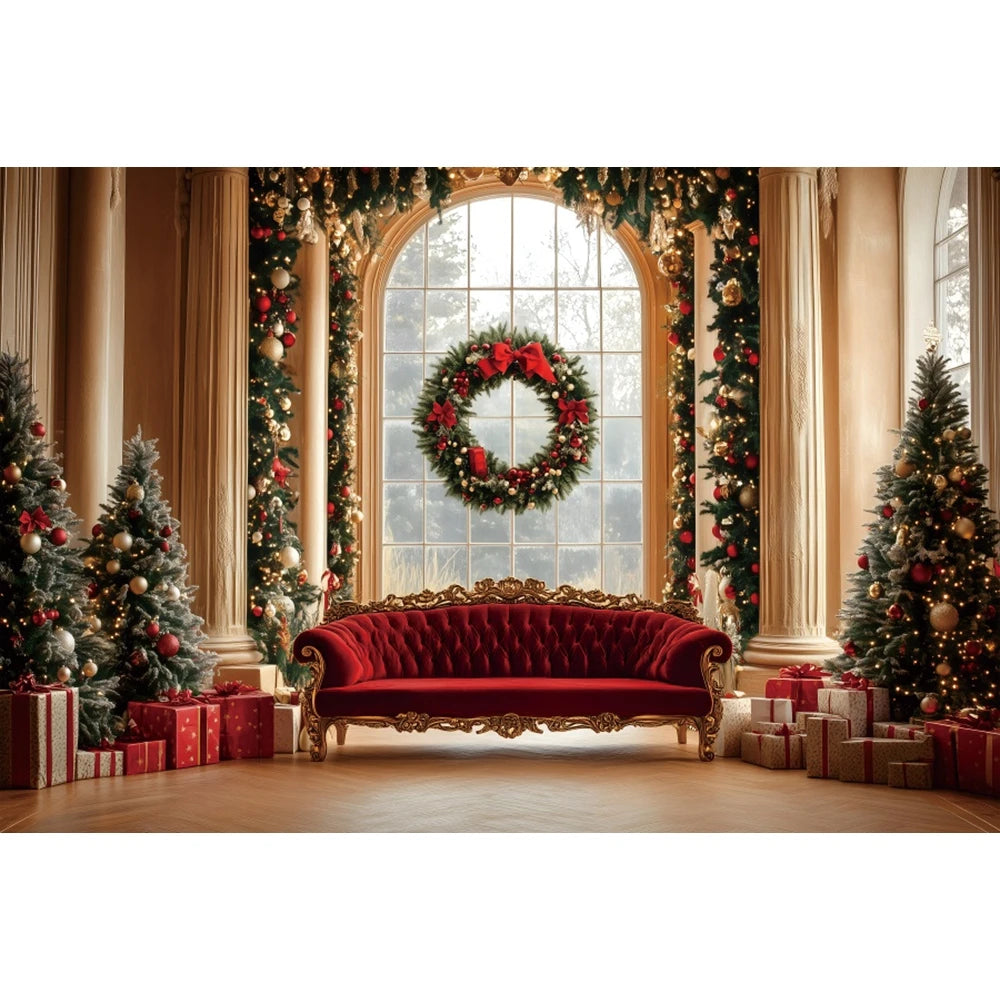 Christmas Festive Red Curtain Backdrop