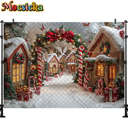 Christmas Snowy Town Holiday Backdrop