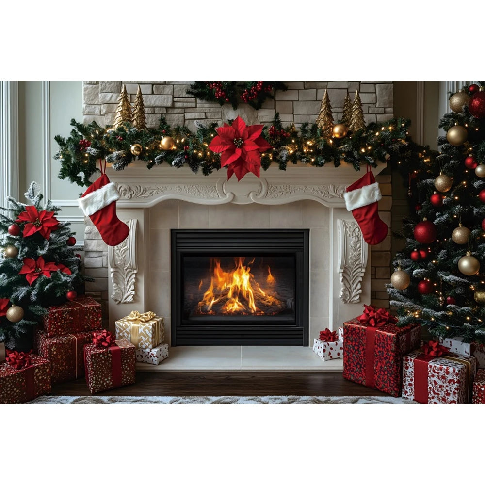 Christmas Festive Red Curtain Backdrop