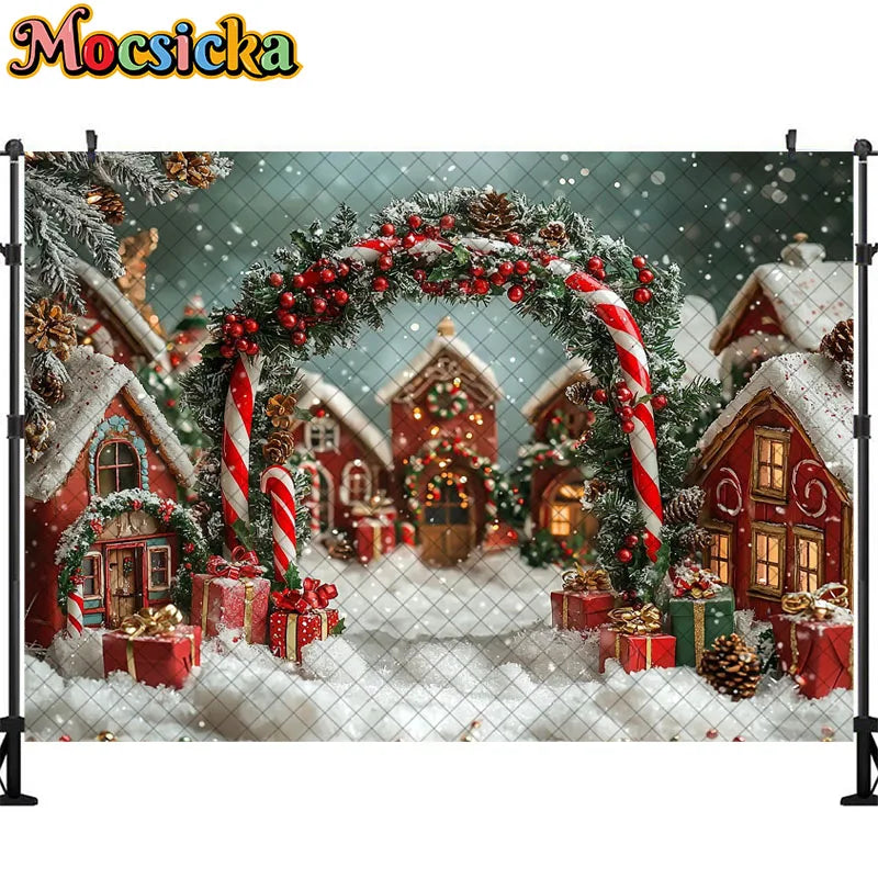 Christmas Snowy Town Holiday Backdrop