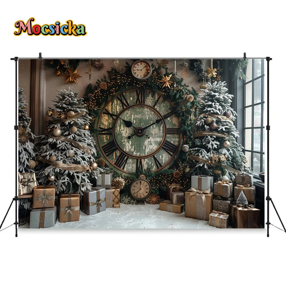 Giant Clock Christmas Backdrop