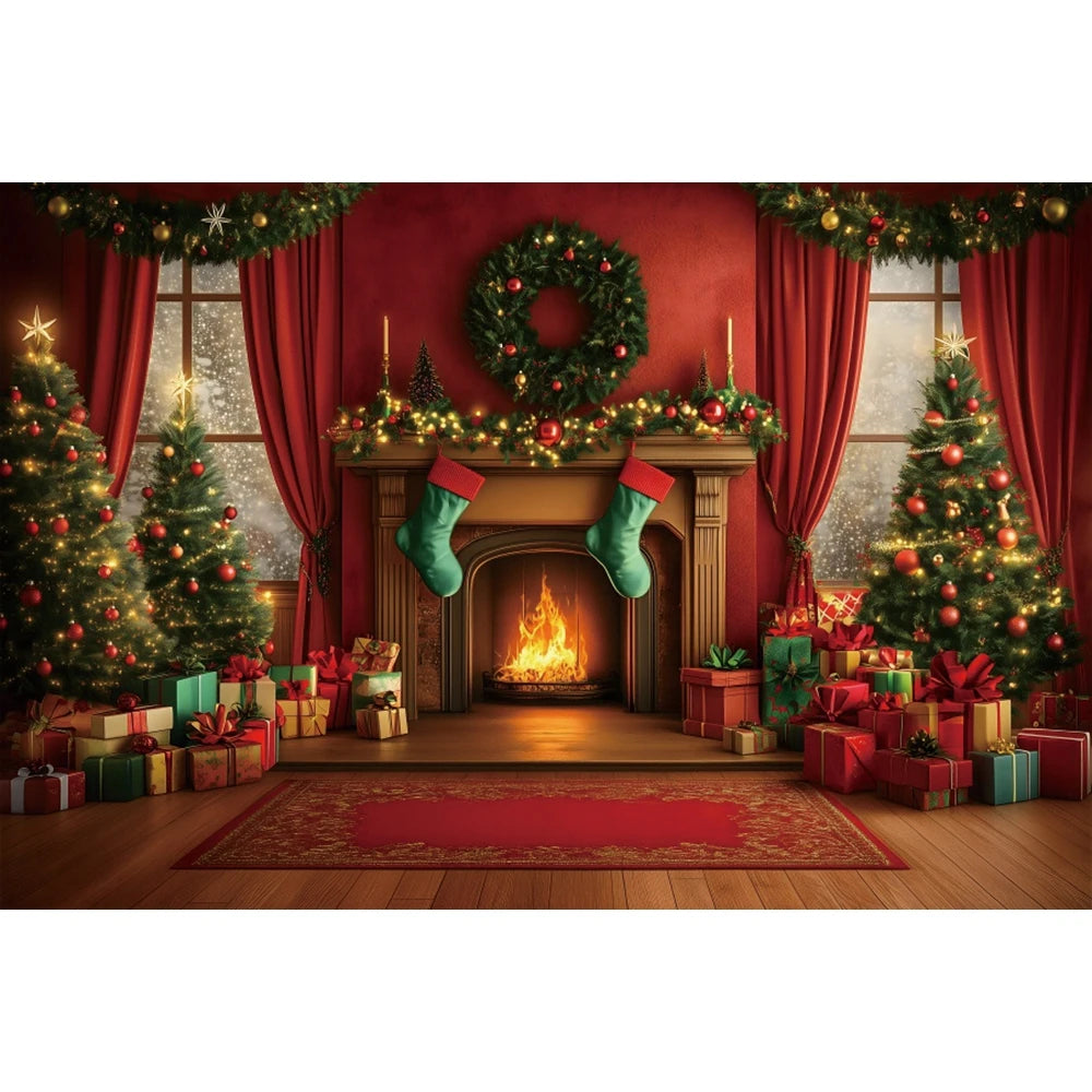 Christmas Festive Red Curtain Backdrop