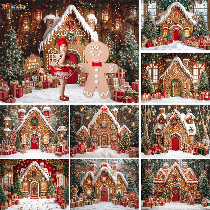 Christmas Gingerbread House Winter Backdrop