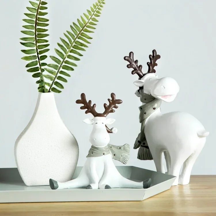 Christmas Magical White Deer Figurines