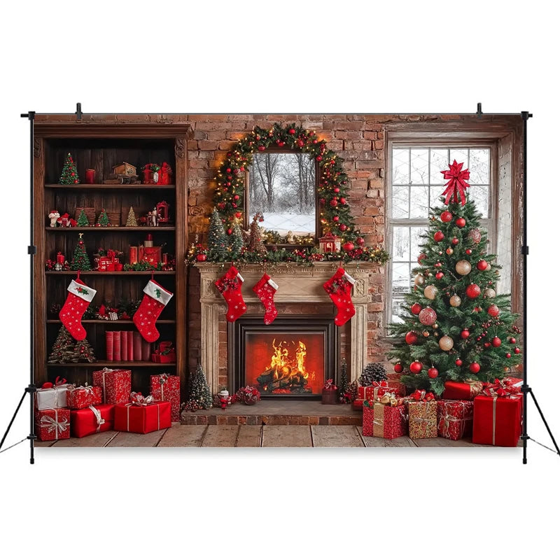 Christmas Cozy Hearth Photography Backdrop