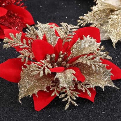 Christmas Glittery Floral Ornaments Set