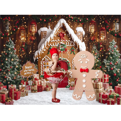 Christmas Gingerbread House Winter Backdrop