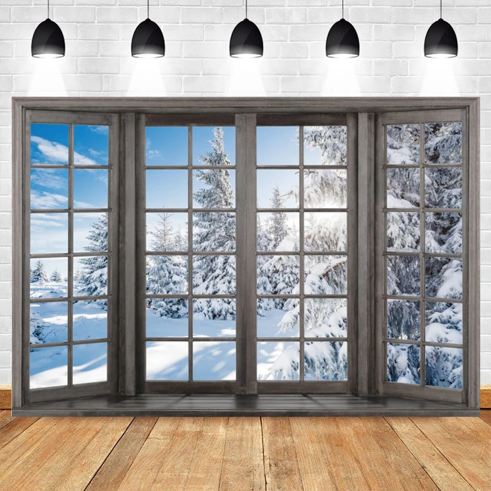 Christmas Snowy Window Backdrop [Various Sizes]