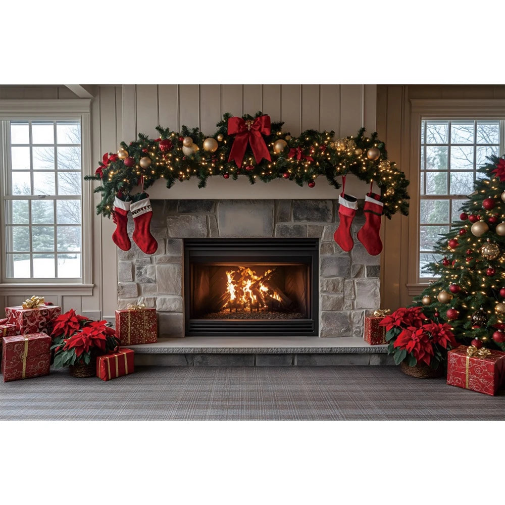 Christmas Festive Red Curtain Backdrop