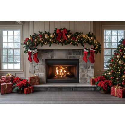 Christmas Festive Red Curtain Backdrop