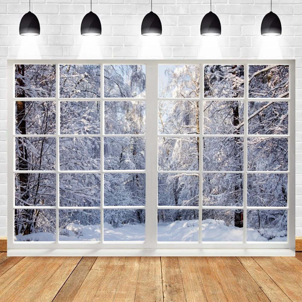 Christmas Snowy Window Backdrop [Various Sizes]