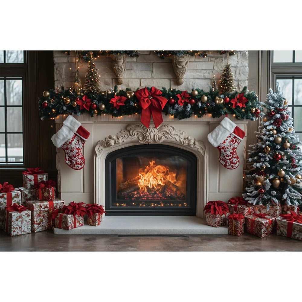 Christmas Festive Red Curtain Backdrop