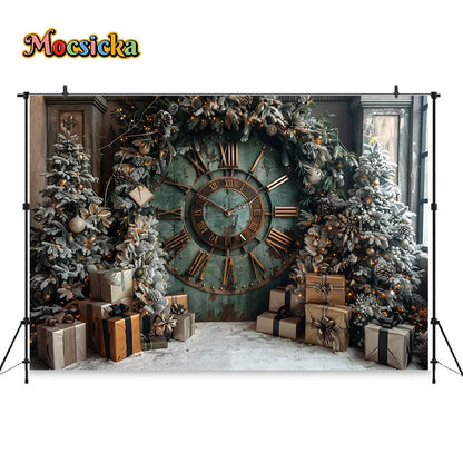 Giant Clock Christmas Backdrop