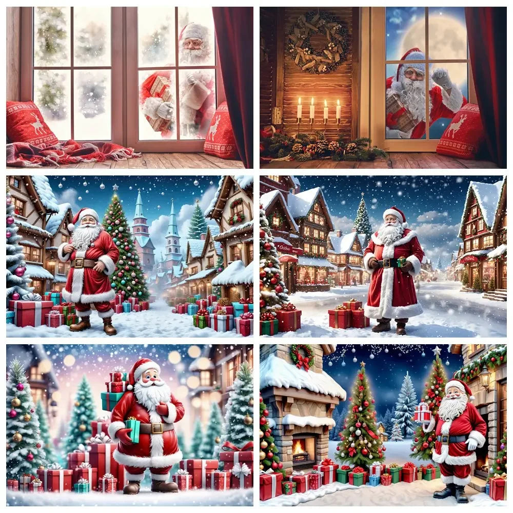 Christmas Santa's Village Backdrop Decorations