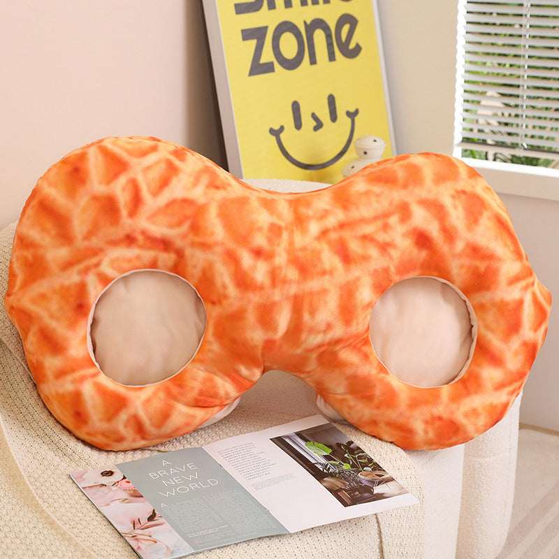 Double peanut head pillow with two face holes, about 90 x 50 cm