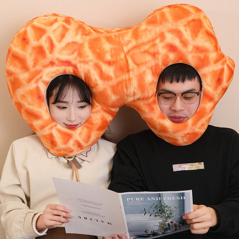 Two friends wearing the double peanut head pillow, about 90 x 50 cm
