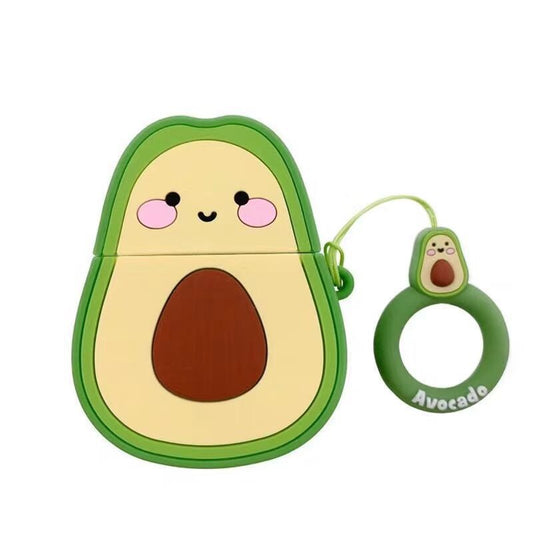 Smiling avocado silicone AirPods case with avocado ring strap