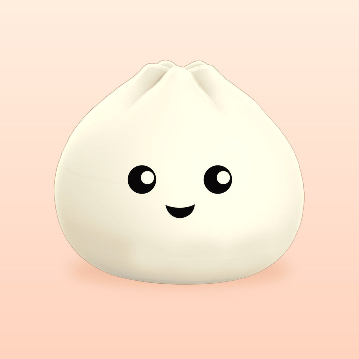 Smiley bao bun night light in soft white silicone on a peach background